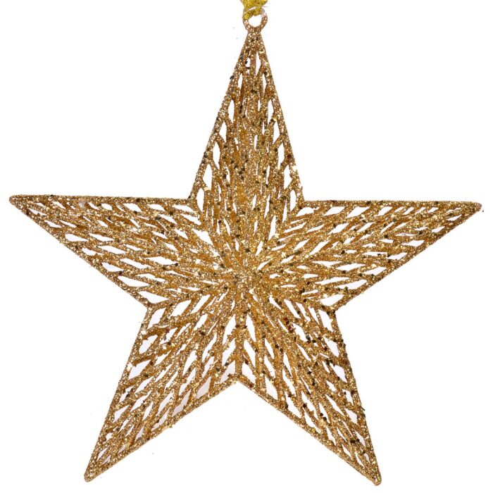 Altın rengi delikli desenli ağaç süsü yıldız 28cm