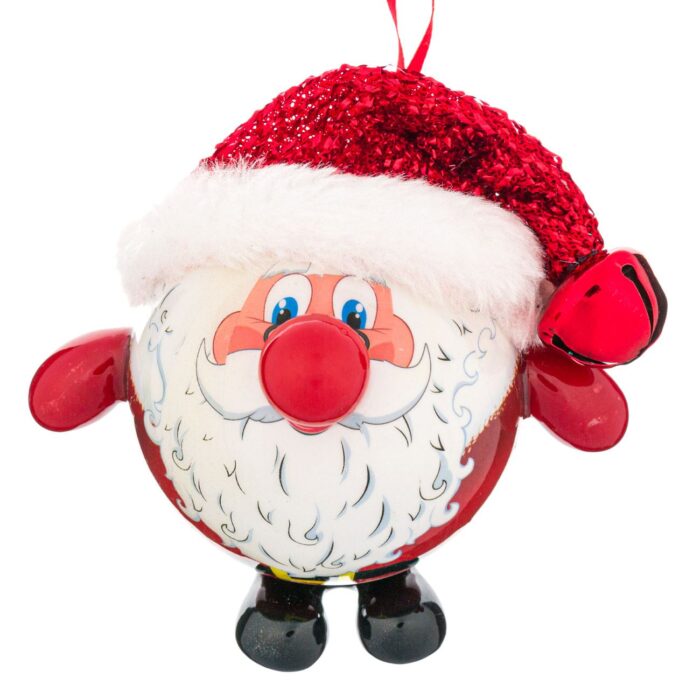 Kırmızı şapkalı, led burunlu ağaç süsü Noel Baba 10cm